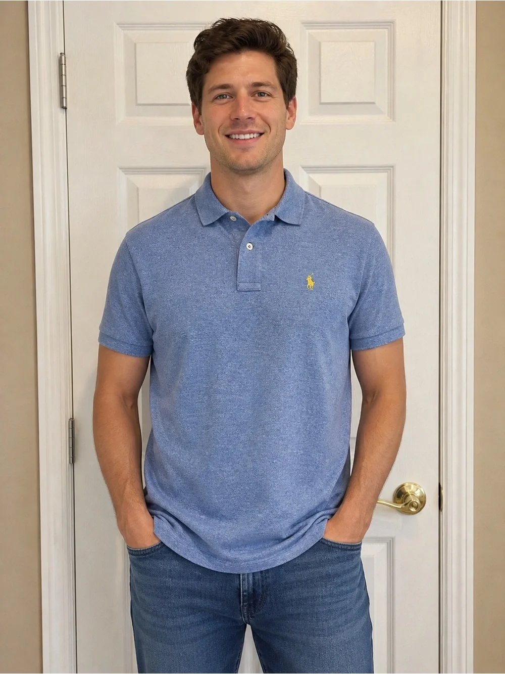 Ralph Lauren Heathered Light Blue Polo with Yellow Pony preppy old money classic
